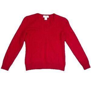 Peck & Peck Petite Medium PM Red Cashmere Long Sleeve‎ Sweater Shirt Top V Neck